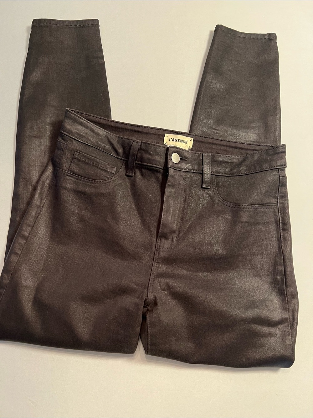 L’AGENCE Margot High Rise Skinny Jeans Greystone Coated Gray Size 29